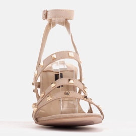 Marco Shoes Semišové sandály s ozdobnými cvočky béžový 2