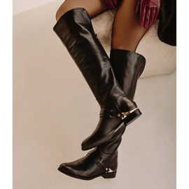 Marco Shoes Kožené kozačky s ozdobou černý 1