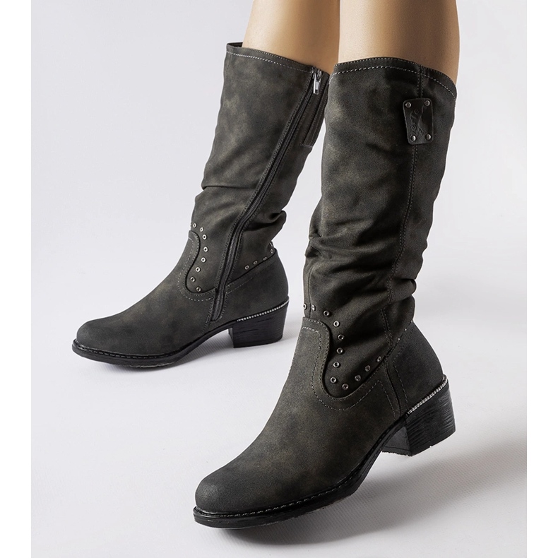 Šedé zateplené kovbojské boty s blokem Lignod šedá 1