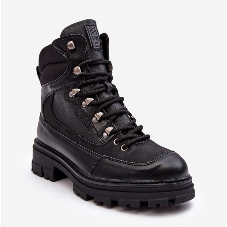 Dámské zateplené šněrovací kotníkové boty Black Big Star MM274663 černá 2