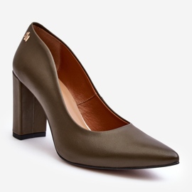 Kožené lodičky na vysokém podpatku Laura Messi 2624/227 Tmavě zelená 1