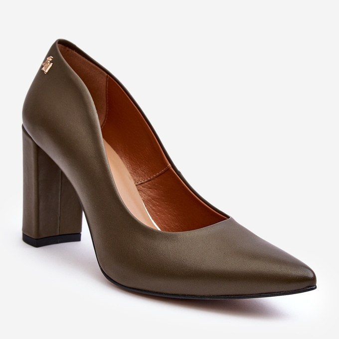 Kožené lodičky na vysokém podpatku Laura Messi 2624/227 Tmavě zelená 1