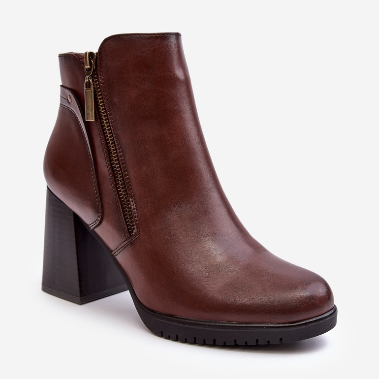 Sergio Leone Dámské kotníkové boty na vysokém podpatku se zipy, hnědé Ryelle hnědý 1