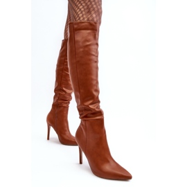 WS1 Dámské kozačky na vysokém podpatku nad kolena, hnědá Sirenpha hnědý 2