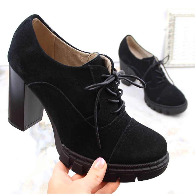 Černé semišové dámské boty na vysokém podpatku a platformě, Filippo DP4918 černá 1