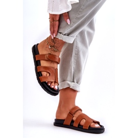 Joia Kožené klasické dámské žabky na suchý zip, hnědé hnědý 4