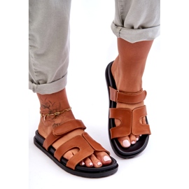 Joia Kožené klasické dámské žabky na suchý zip, hnědé hnědý 3