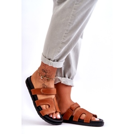 Joia Kožené klasické dámské žabky na suchý zip, hnědé hnědý 1