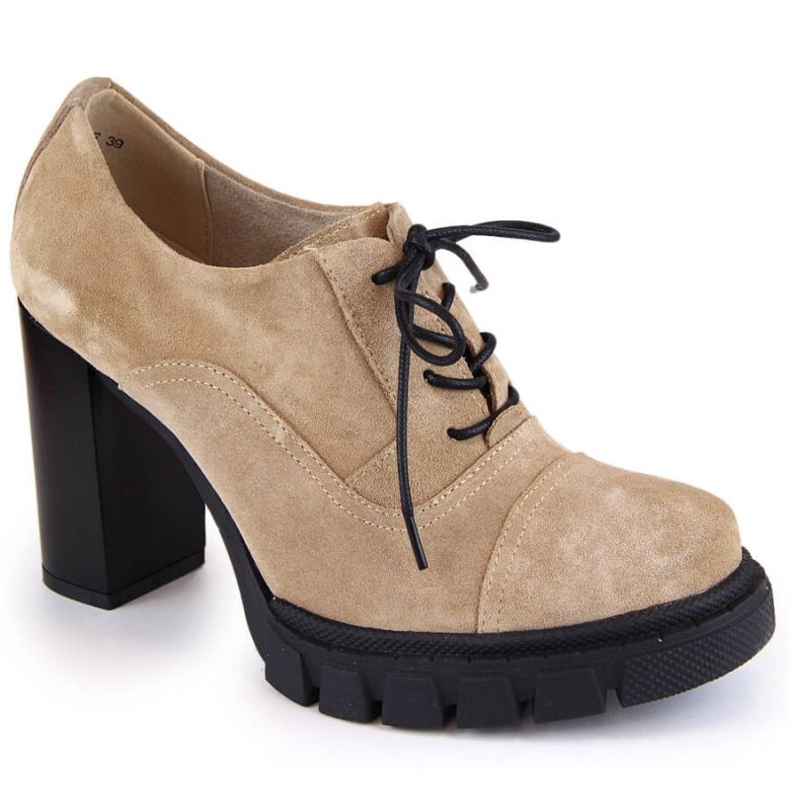 Béžové kožené boty Filippo W PAW473B na vysokém podpatku a platformě 1