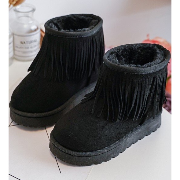 Zateplené dětské sněhule s ozdobnými třásněmi, Black Nimia černý 1