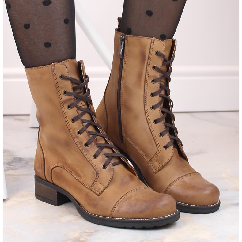 Hnědé kožené boty pro ženy Dolce Pietro béžový hnědý 2