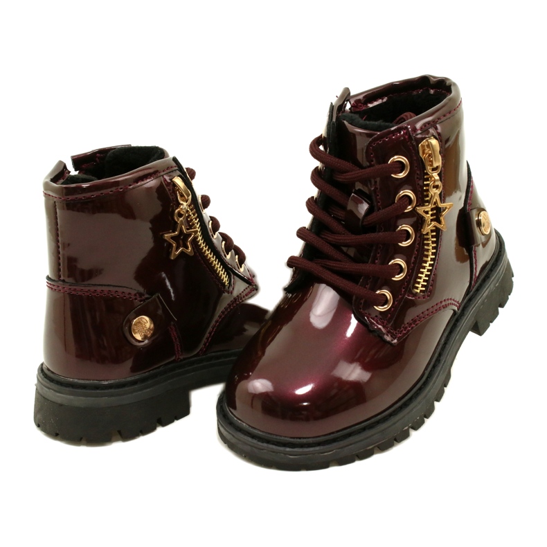 Miss Dívčí kozačky, lakovaná, hvězda 23DZ23-6593, vínová červené 4