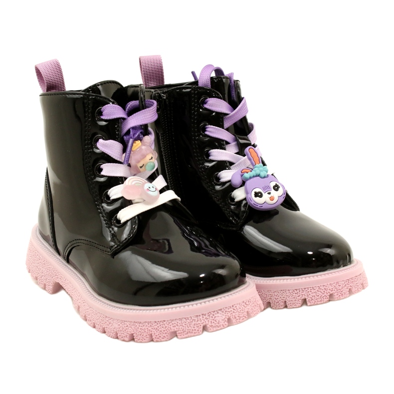 Lakované holínky s ozdobnými sponami Miss 23DZ23-6582 černé černá 6