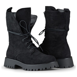 Dámské černé semišové pracovní boty na šněrování béžový 1