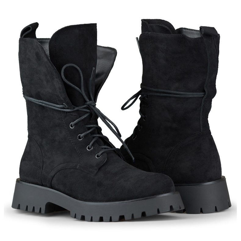 Dámské černé semišové pracovní boty na šněrování béžový 1