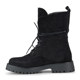 Dámské černé semišové pracovní boty na šněrování béžový 2