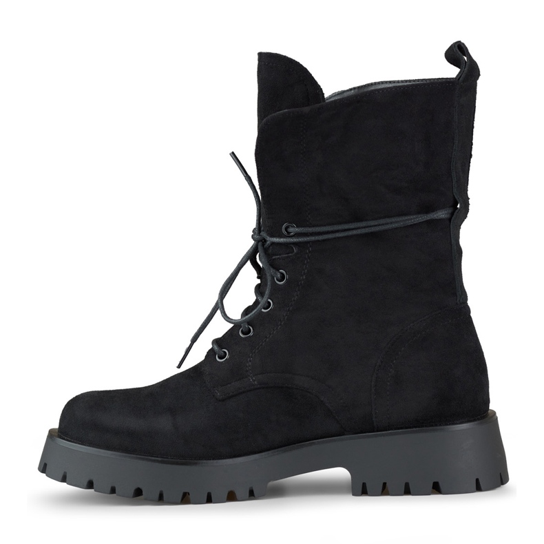 Dámské černé semišové pracovní boty na šněrování béžový 2