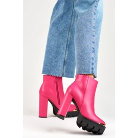 Růžové dámské vysoké kotníkové boty na silném podpatku růžový 5