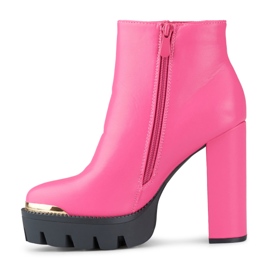 Růžové dámské vysoké kotníkové boty na silném podpatku růžový 3
