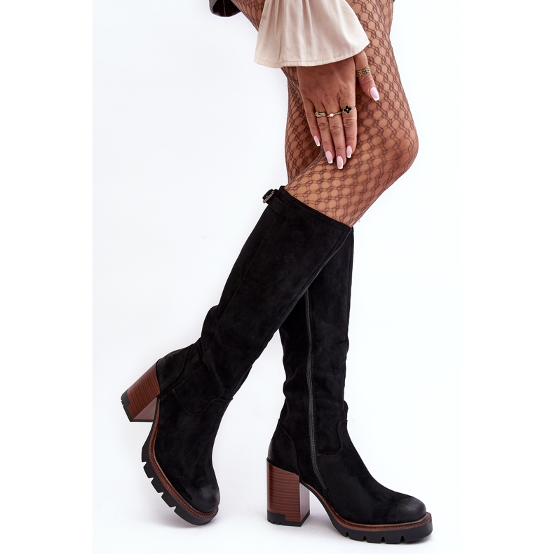 Vinceza Dámské černé zateplené kozačky na vysokém podpatku Alzeta černá 2