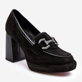 Kožené lodičky na masivním vysokém podpatku Laura Messi 2706 Black černá 1