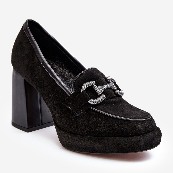 Kožené lodičky na masivním vysokém podpatku Laura Messi 2706 Black černá 1