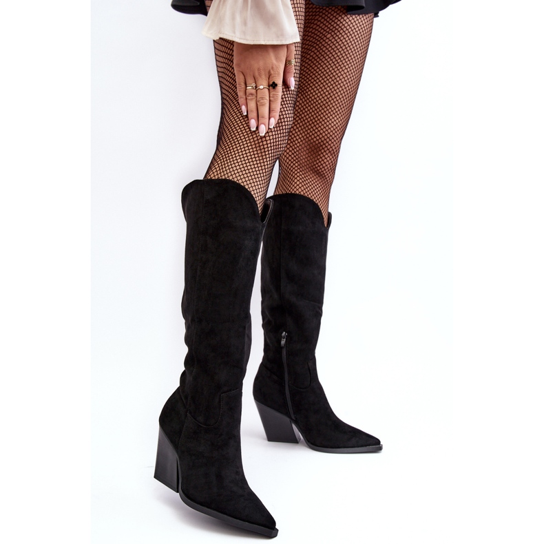 Módní černé semišové kovbojské boty Delia černá 2 Módní černé semišové kovbojské boty Delia černá 2