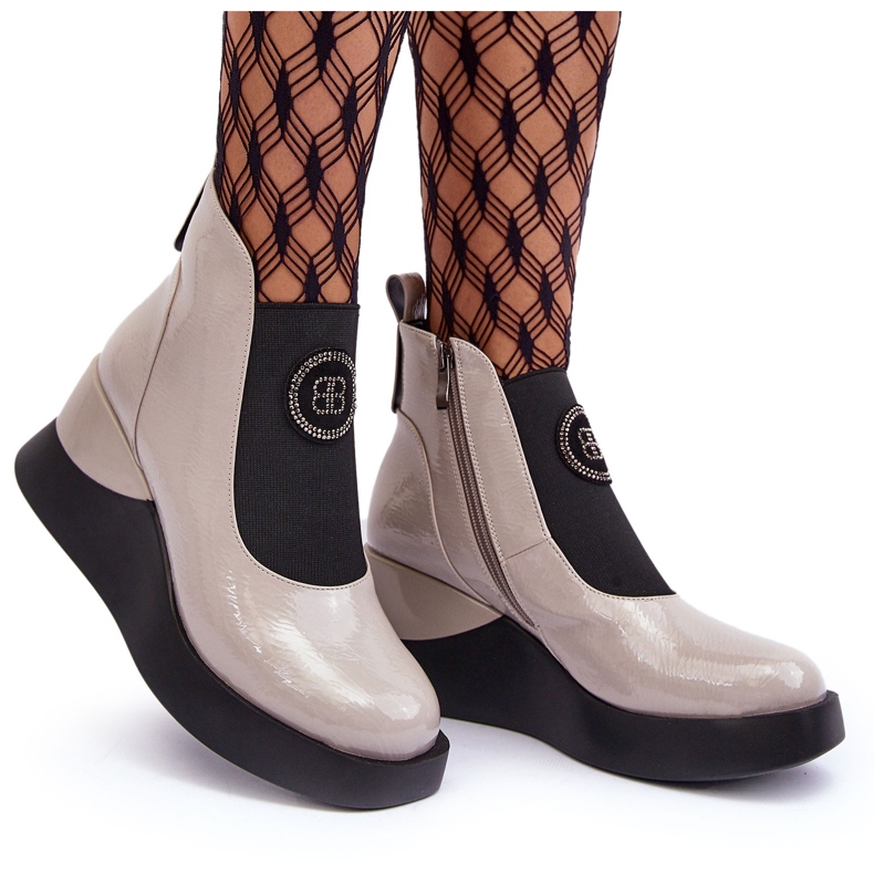 Kožené boty na klínku S.Barski MR870-22 Světle šedá 4