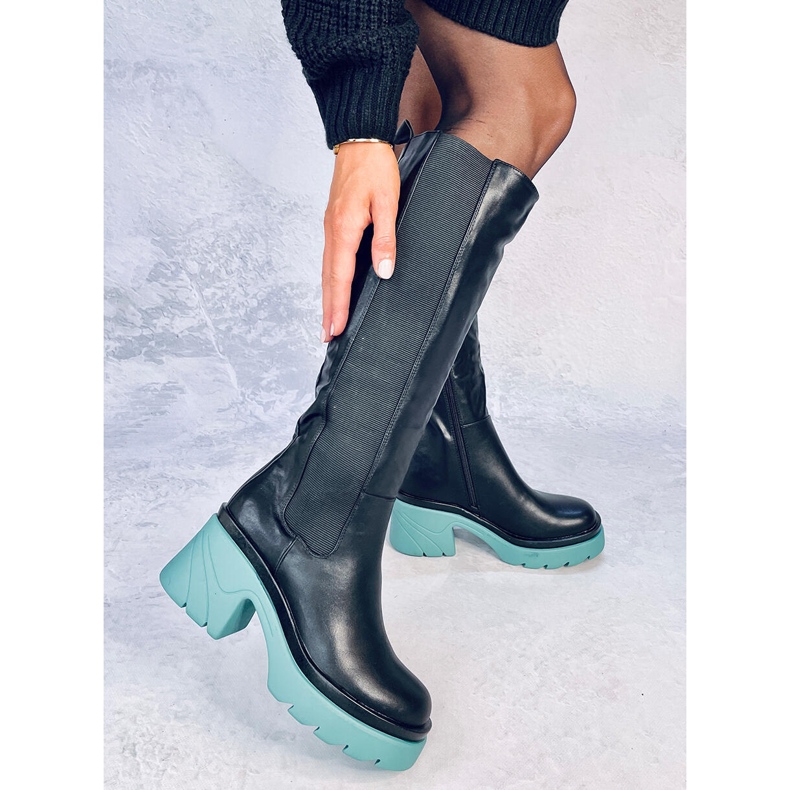 Kozačky s barevnou podrážkou od Woods BLACK/GREEN černá 1