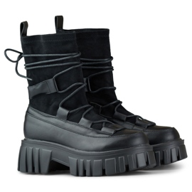 Dámské šněrovací kotníkové boty na platformě s pružným svrškem černá 1