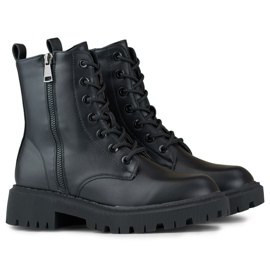 Černé dámské šněrovací kotníkové boty z ekokůže černá 1