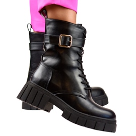 Stylové černé dámské dělnické boty se silnou podrážkou černá 2