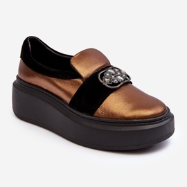 Dámské kožené boty na platformě s ozdobou Laura Messi 2697/744-300 zlato zlatý 1