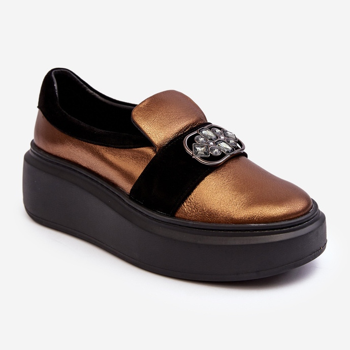 Dámské kožené boty na platformě s ozdobou Laura Messi 2697/744-300 zlato zlatý 1