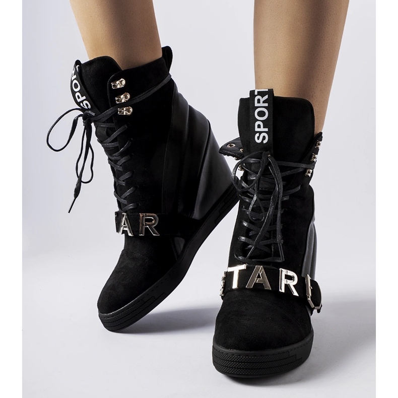 Černé tenisky Pugliesi na vysokém podpatku černá 1