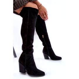 Lewski Shoes Dámské semišové vysoké kozačky na stehna Lewski 2833 Black černý 4
