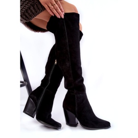 Lewski Shoes Dámské semišové vysoké kozačky na stehna Lewski 2833 Black černý 2