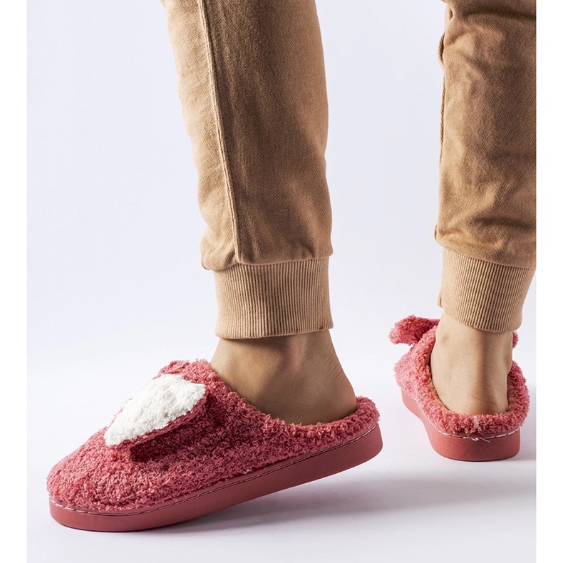 Tmavě růžové teplé pantofle s mašlí Delfio růžový 1