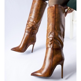 Hnědé zateplené boty na vysokém podpatku Serpent hnědý 1