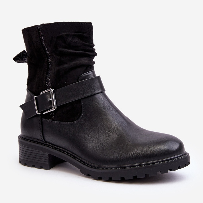 Dámské ploché kozačky s přezkou Black Cillolis černý 1