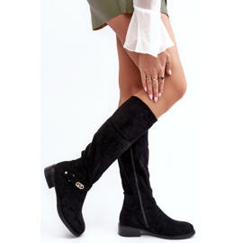 Zateplené semišové boty na plochých podpatcích S.Barski HY07-31 Černá 2