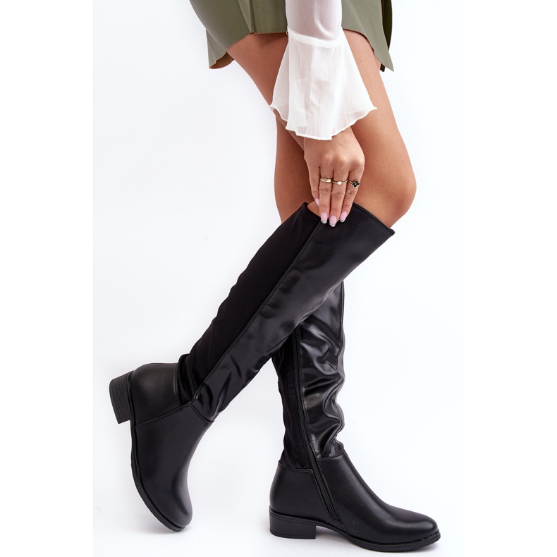 Dámské kožené kozačky nad kolena S.Barski HY27098A černá 2