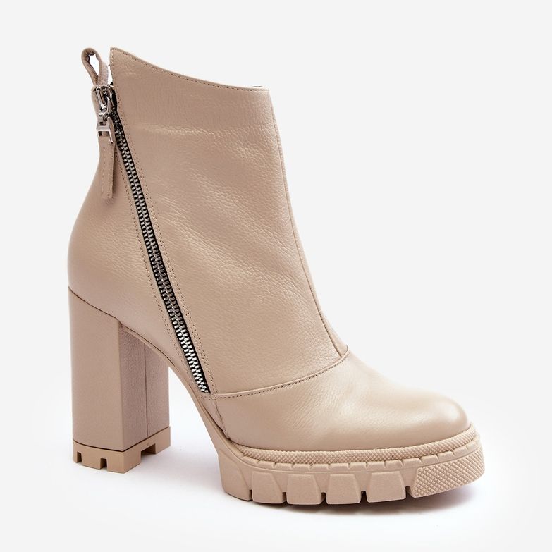 Módní kožené kotníkové boty na vysokém podpatku Laura Messi 2509 světle béžová béžový 1