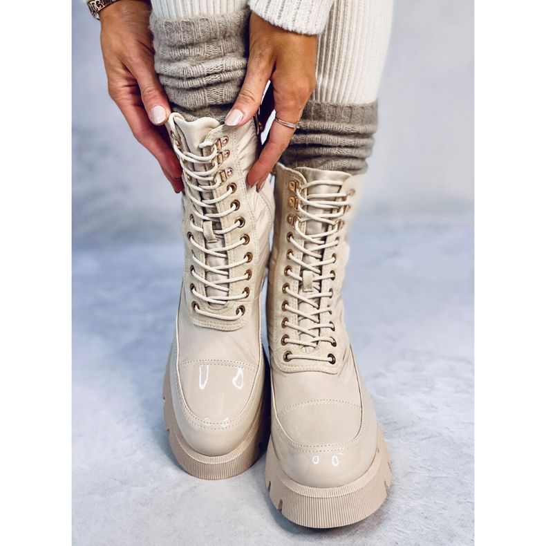 Šněrovací kozačky Merced Beige béžový 1
