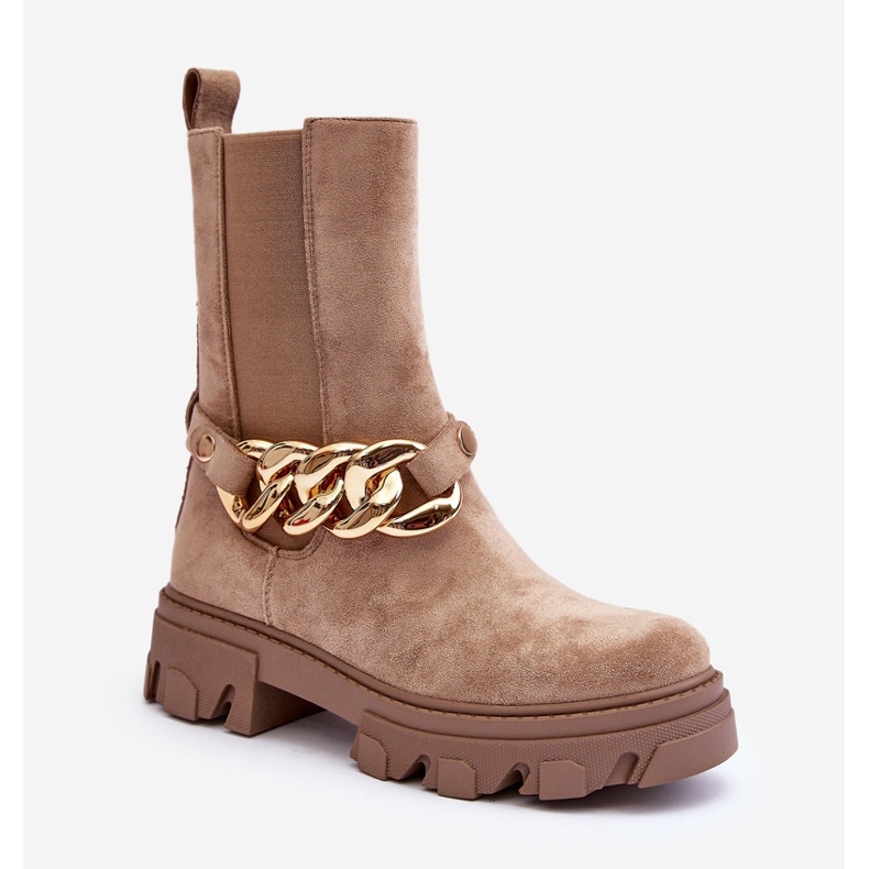 Semišové dámské kotníkové boty s řetízkem, béžová Nemette béžový 1