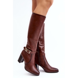 Sergio Leone Dámské kozačky na vysokém podpatku s přezkou, teplá hnědá Sendilia hnědý 1