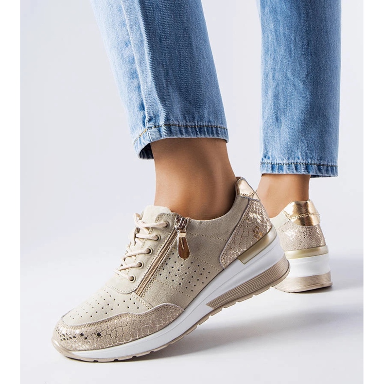 Prolamované kožené boty Jazzar béžové béžový 1