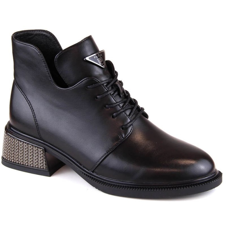 Černé zateplené kotníkové boty Filippo W PAW496 s ozdobným podpatkem černá 1