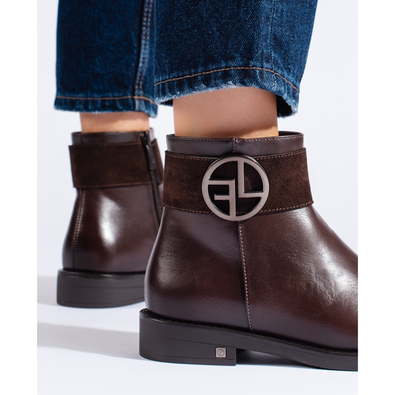 W. Potocki Hnědé nízké kozačky na plochém podpatku značky Potocki hnědý 2