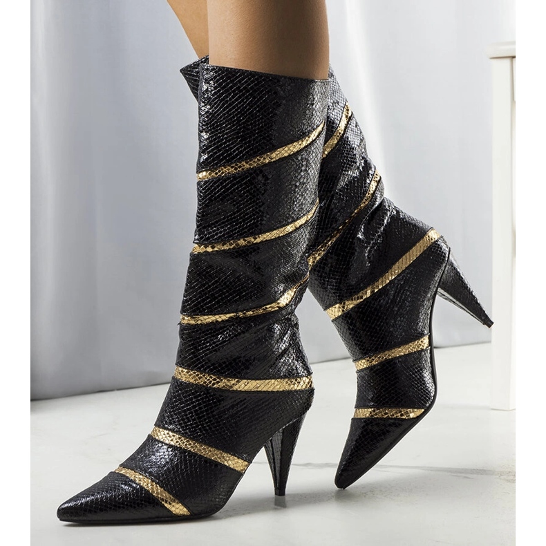 Černozlaté zateplené kozačky Nevzo černý 1